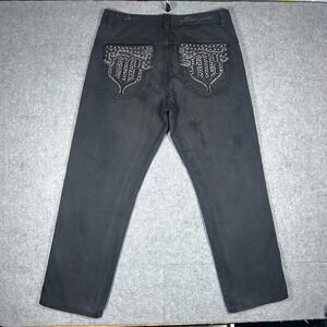 Pelle Pelle Denim Pants Mens 38x34 Black Studded Rhinestone Baggy Y2K Hip Hop